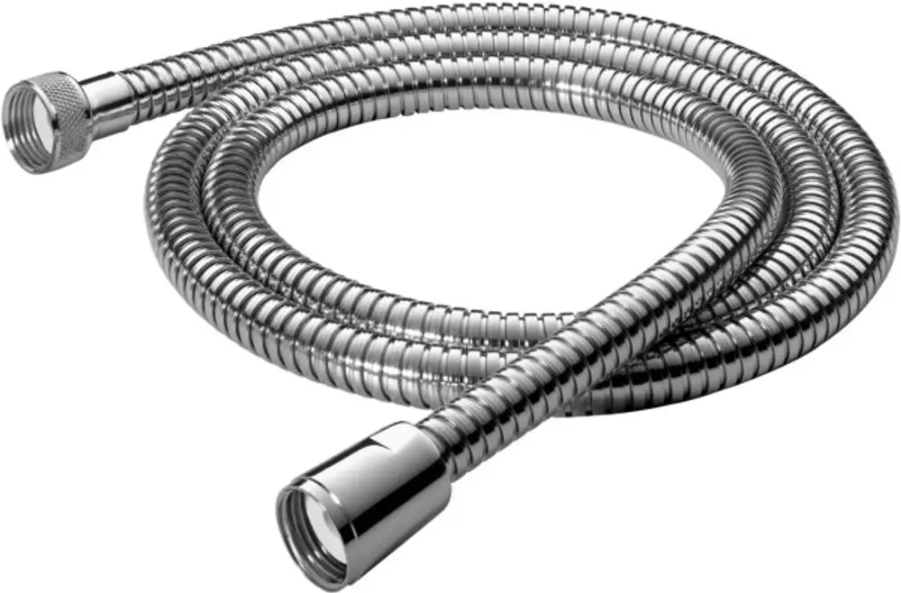 Sichtbarer flexibler Schlauch aus Metall in glänzender Oberfläche, geeignet für den Einsatz mit Duschkopf oder Brause. Marke Ideal Standard.